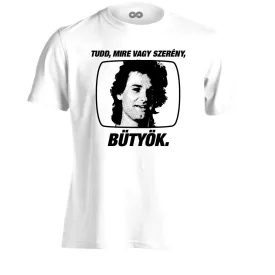   "Tudd, mire vagy szerény" filmes férfi póló (fehér)