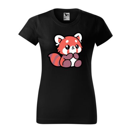 Vörös a panda cuki női póló (fekete)