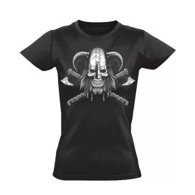 Koponyás "viking" női póló (fekete)
