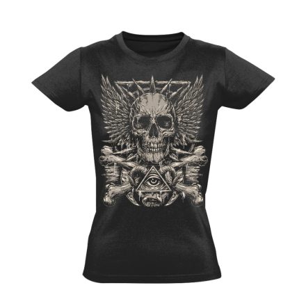 Koponyás "okkult" női póló (fekete)