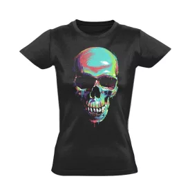 Koponyás "színes" női póló (fekete)