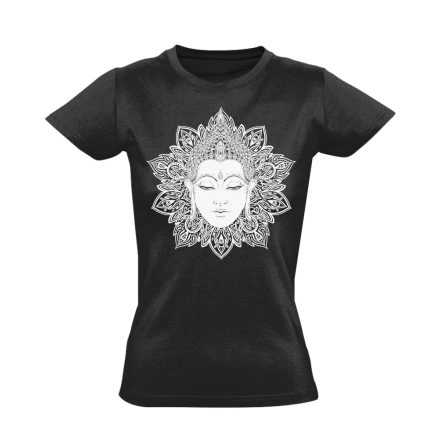 Buddha "virág" női póló ezoterikus (fekete)