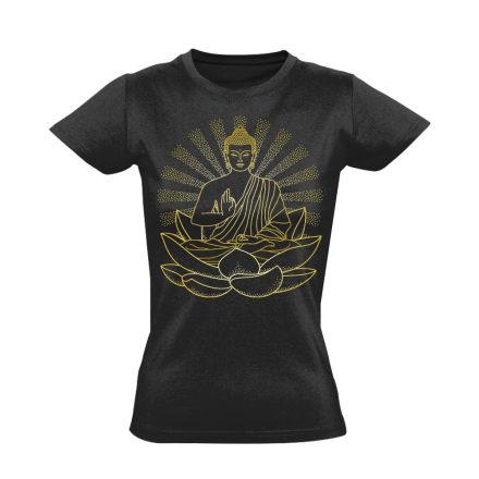 Buddha "ragyogás" női póló ezoterikus (fekete)