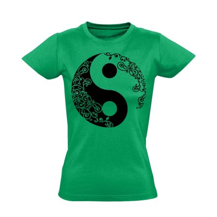 Yin Yang "virágos" női póló ezoterikus (zöld)