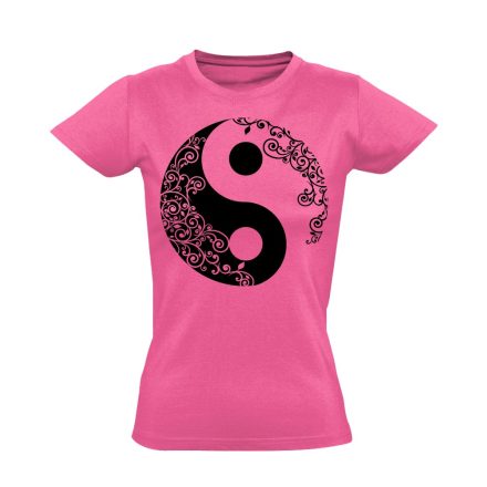Yin Yang "virágos" női póló ezoterikus (rózsaszín)