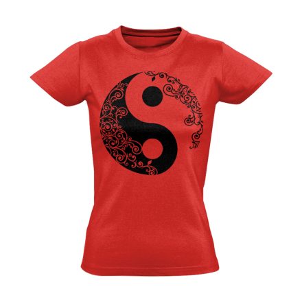 Yin Yang "virágos" női póló ezoterikus (piros)