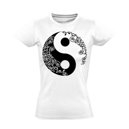 Yin Yang "virágos" női póló ezoterikus (fehér)