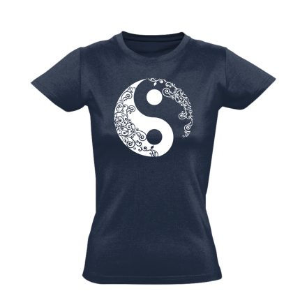 Yin Yang "virágos" női póló ezoterikus (tengerészkék)