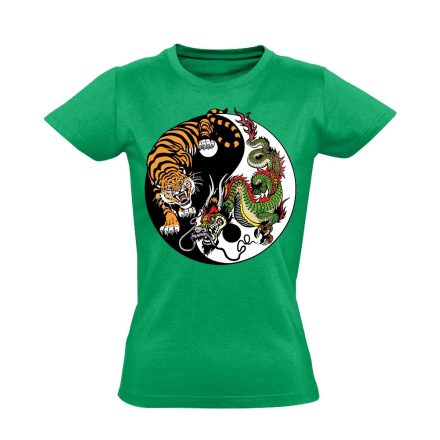 Yin Yang "tigris és sárkány" női póló ezoterikus (zöld)