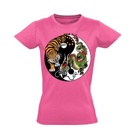 Yin Yang "tigris és sárkány" női póló ezoterikus (rózsaszín)