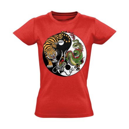 Yin Yang "tigris és sárkány" női póló ezoterikus (piros)