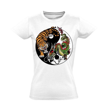 Yin Yang "tigris és sárkány" női póló (fehér)