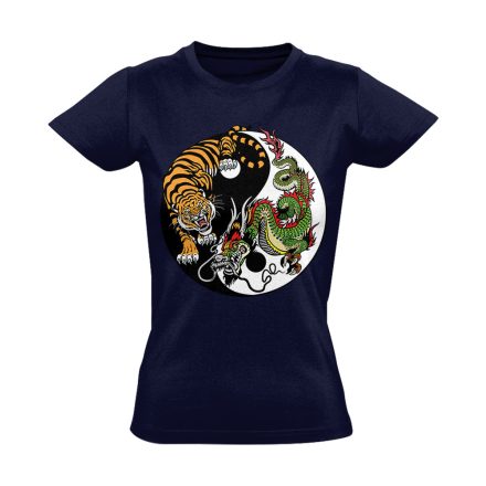 Yin Yang "tigris és sárkány" női póló ezoterikus (tengerészkék)