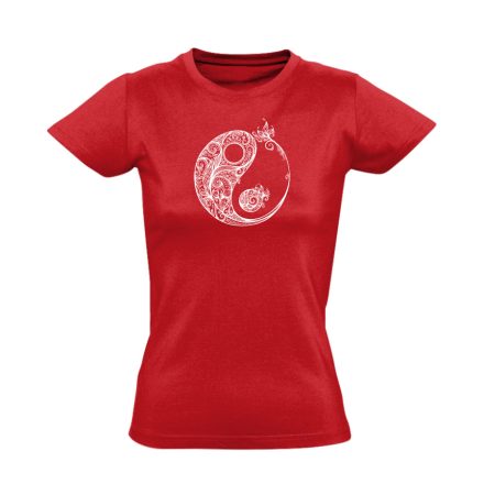 Nonfiguratív Yin-Yang ezoterikus női póló (piros)