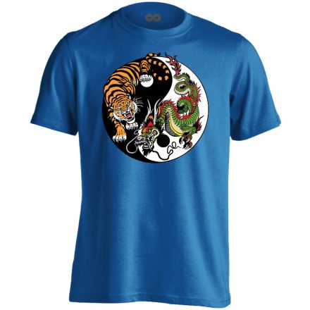 Yin Yang "tigris és sárkány" férfi póló ezoterikus (kék)