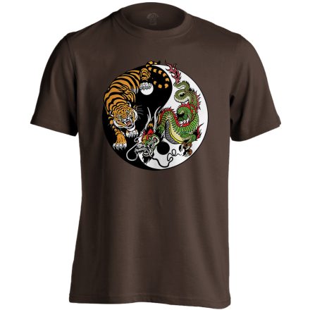 Yin Yang "tigris és sárkány" férfi póló ezoterikus (csokoládébarna)