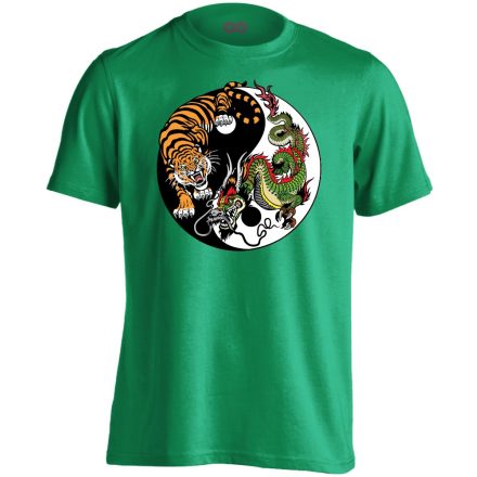 Yin Yang "tigris és sárkány" férfi póló ezoterikus (zöld)