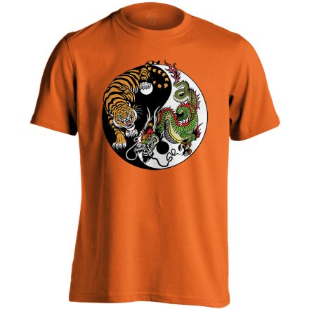 Yin Yang "tigris és sárkány" férfi póló ezoterikus (narancssárga)