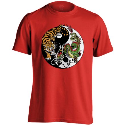 Yin Yang "tigris és sárkány" férfi póló ezoterikus (piros)