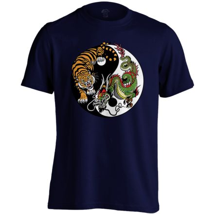 Yin Yang "tigris és sárkány" férfi póló ezoterikus (tengerészkék)