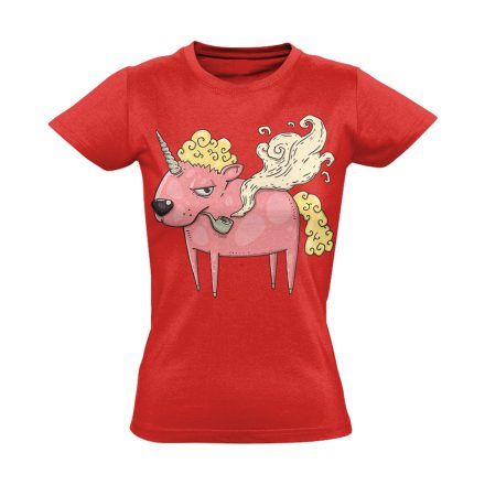 Unikornis "pipa" női póló (piros)