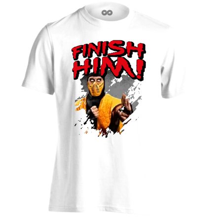 FinishHim! retro gamer férfi póló (fehér)