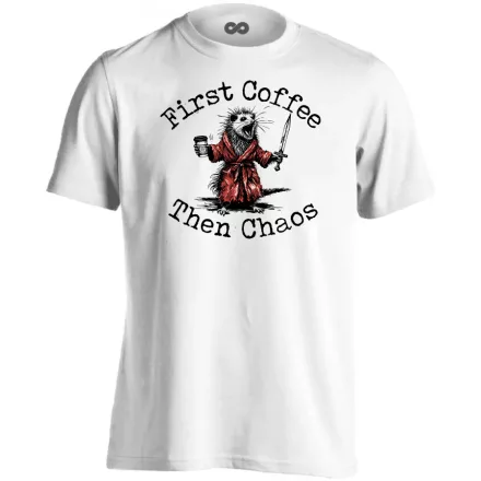 Coffee & Chaos cool férfi póló (fehér)