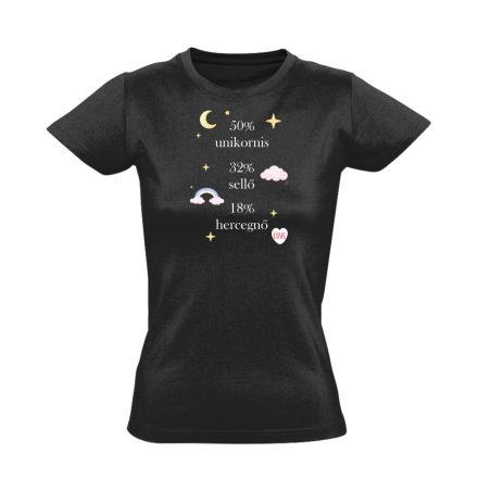 Unikornis összetevők unikornisos női póló (fekete)