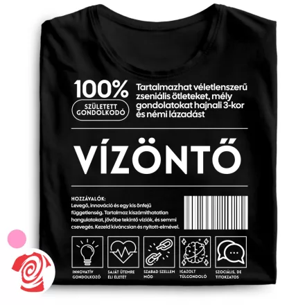 Vízöntő összetevők csillagjegyes női póló (fekete)