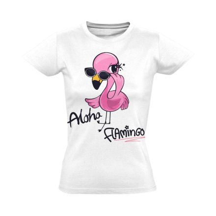 Cuki "aloha" flamingós női póló (fehér)