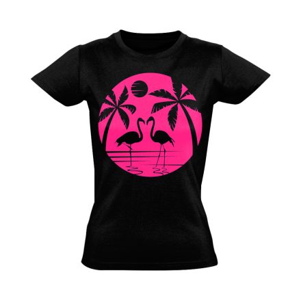 Art "sunset" flamingós női póló (fekete)