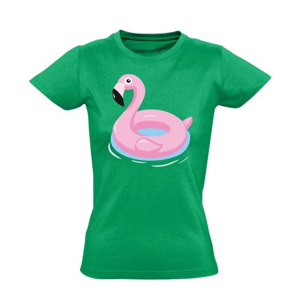 Felfújódott flamingó flamingós női póló (zöld)