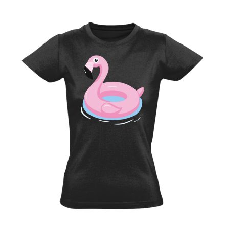 Felfújódott flamingó flamingós női póló (fekete)
