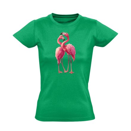 Páros álldogálás flamingós női póló (zöld)