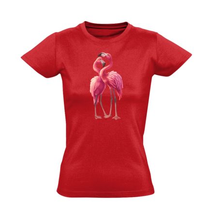 Páros álldogálás flamingós női póló (piros)