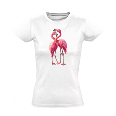 Páros álldogálás flamingós női póló (fehér)