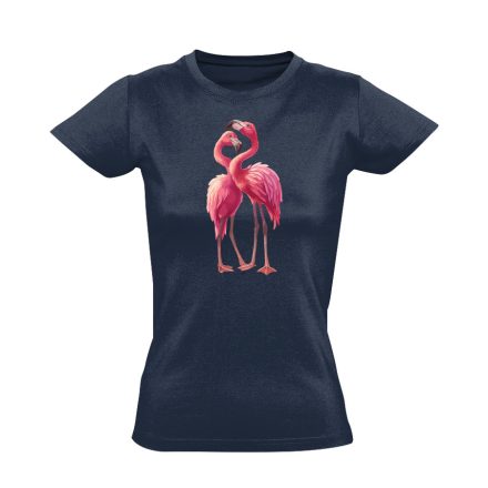 Páros álldogálás flamingós női póló (tengerészkék)