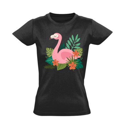 Trópusi pihenős flamingós női póló (fekete)