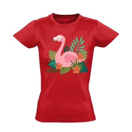 Trópusi pihenős flamingós női póló (piros)