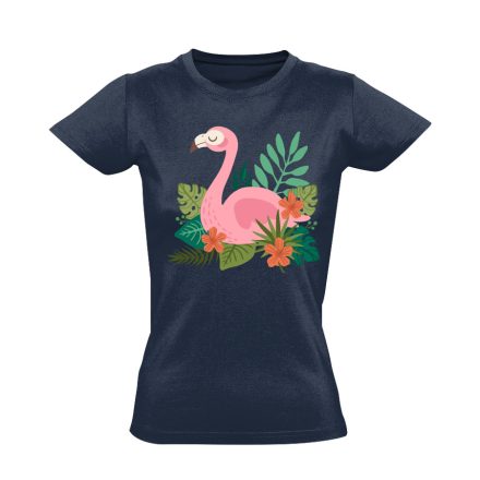 Trópusi pihenős flamingós női póló (tengerészkék)