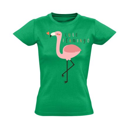 Cuki "cute" flamingós női póló (zöld)
