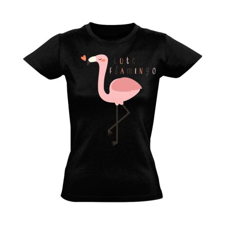 Cuki "cute" flamingós női póló (fekete)