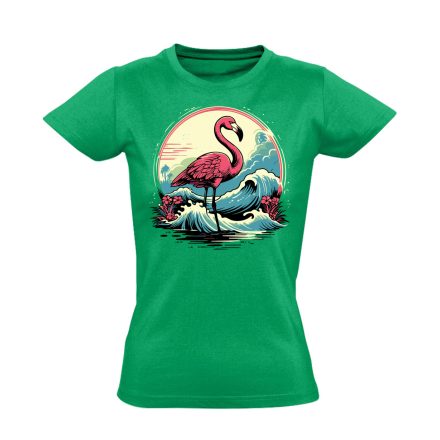 Hullámtörő flamingós női póló (zöld)