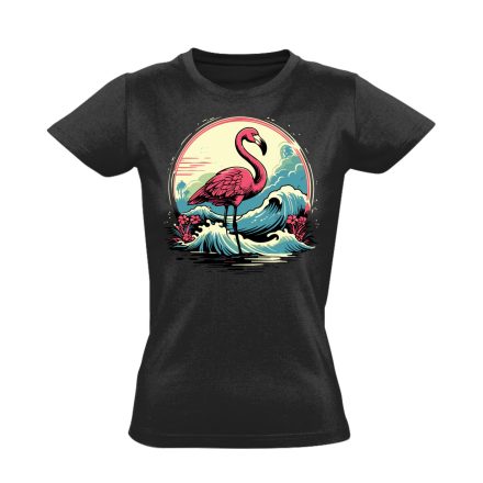 Hullámtörő flamingós női póló (fekete)