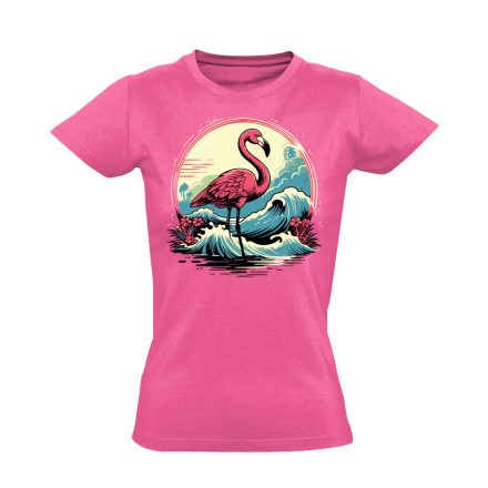 Hullámtörő flamingós női póló (rózsaszín)