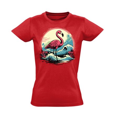 Hullámtörő flamingós női póló (piros)