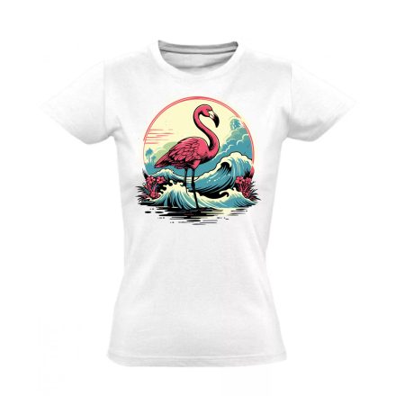 Hullámtörő flamingós női póló (fehér)