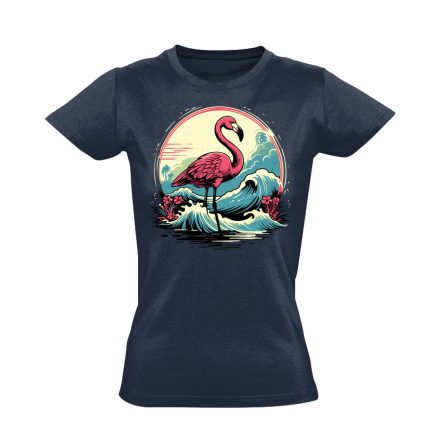 Hullámtörő flamingós női póló (tengerészkék)