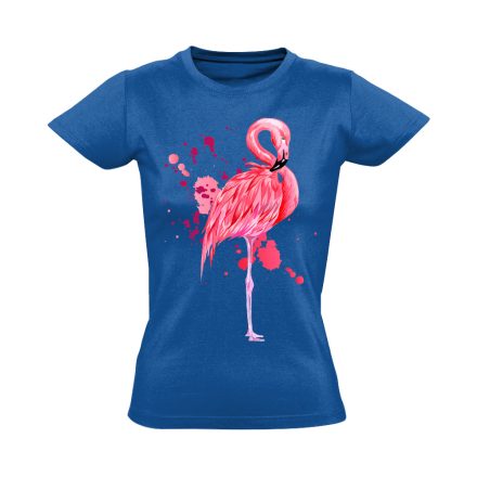 Realisztikus "fröccs" flamingós női póló (kék)
