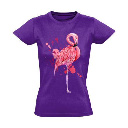 Realisztikus "fröccs" flamingós női póló (lila)